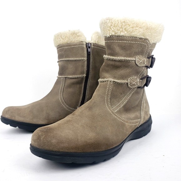 Clarks Bendables Women's Boots Beige Suede Faux Fur Ankle Booties Size 11 M - Picture 1 of 16